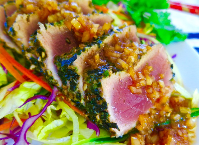 Furikake Seared Ahi Salad with Nobu Matsuhisa Style Dressing