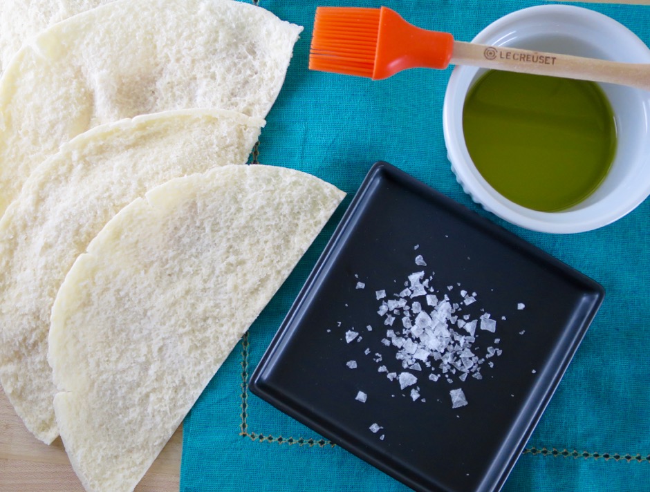 Pita Bread Halved and Split + Olive Oil & Maldon Sea Salt