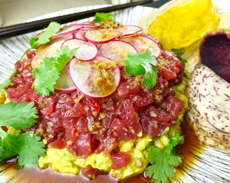 Tuna Tartare with Avocado & Radish + Taro Chips