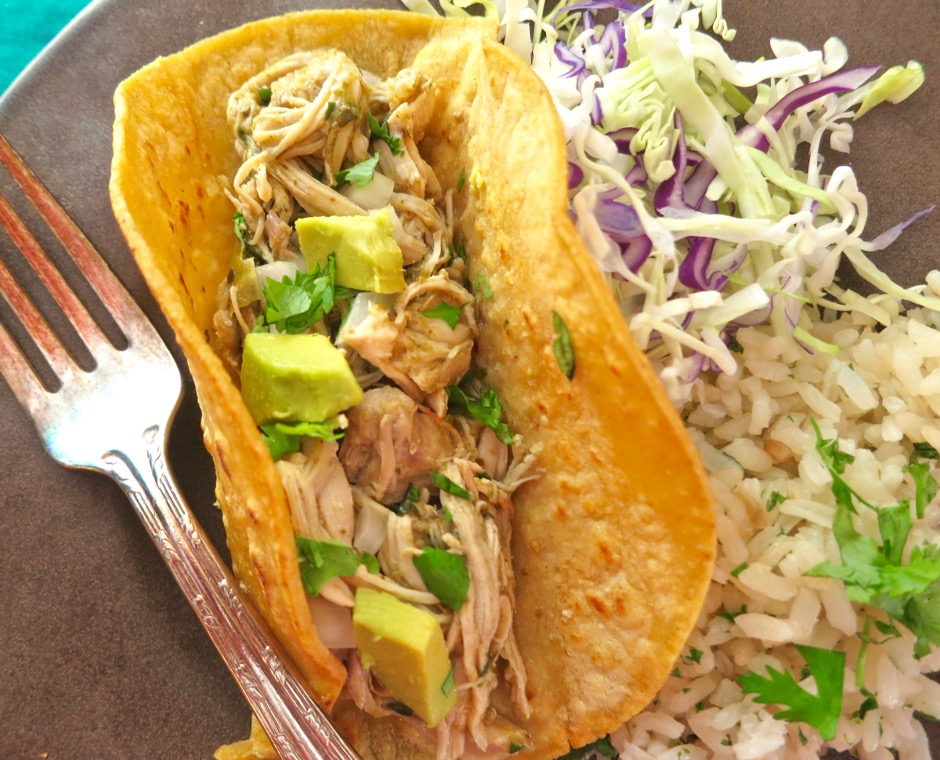 Pressure Cooker Chicken Chile Verde Tacos