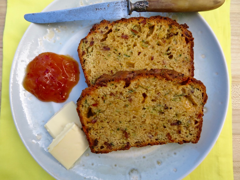Bacon & Cheddar Zucchini Bread with Butter & Mango Pepper Jam