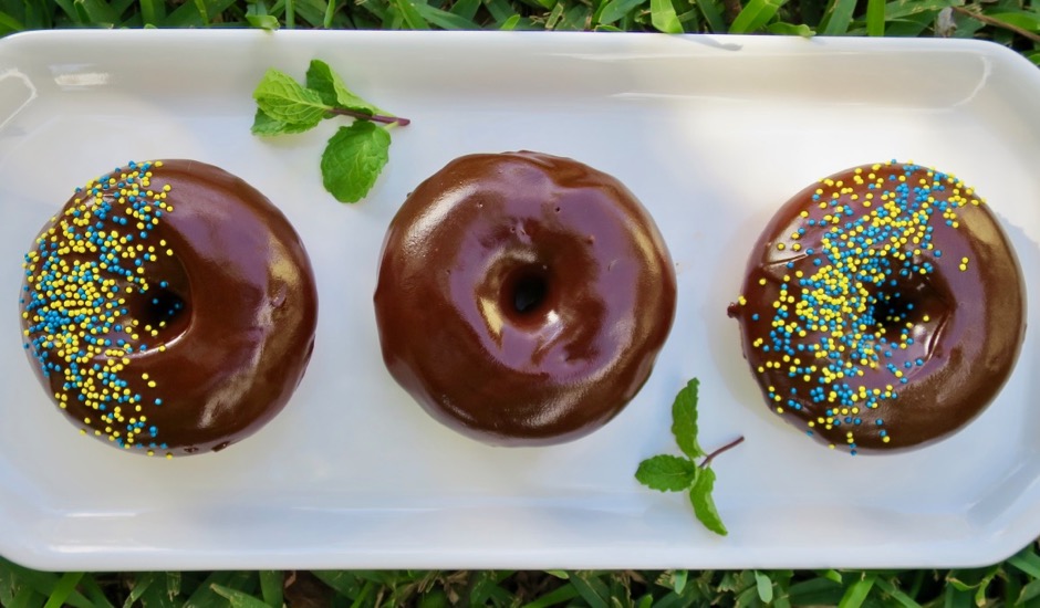 Baked Sour Cream Donuts with Chocolate Frosting