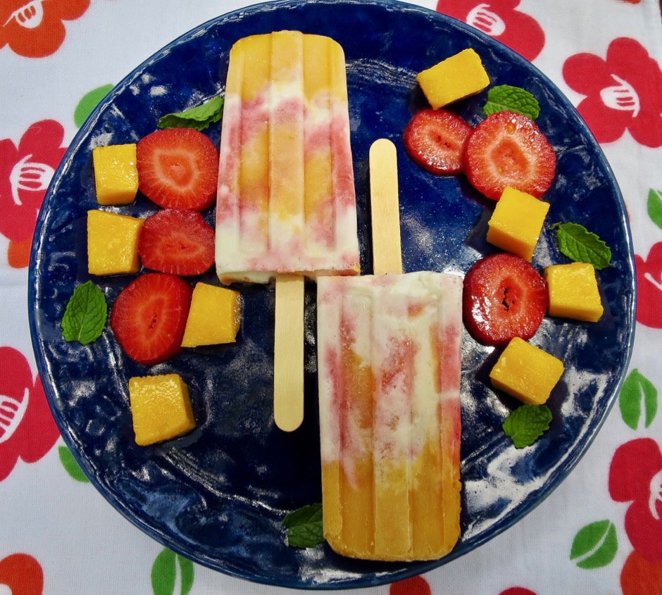 Mango Strawberry Vanilla Ice Cream Popsicles