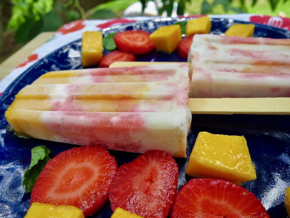 Mango Strawberry Vanilla Ice Cream Popsicles