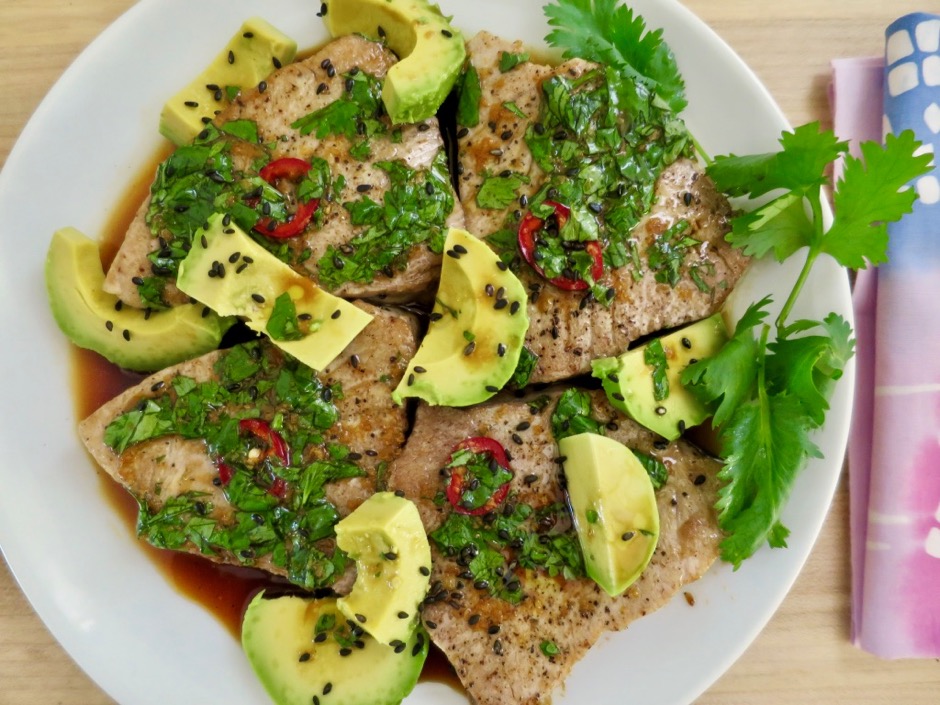 Pan-Seared Tuna with Avocado, Soy, Ginger & Lime