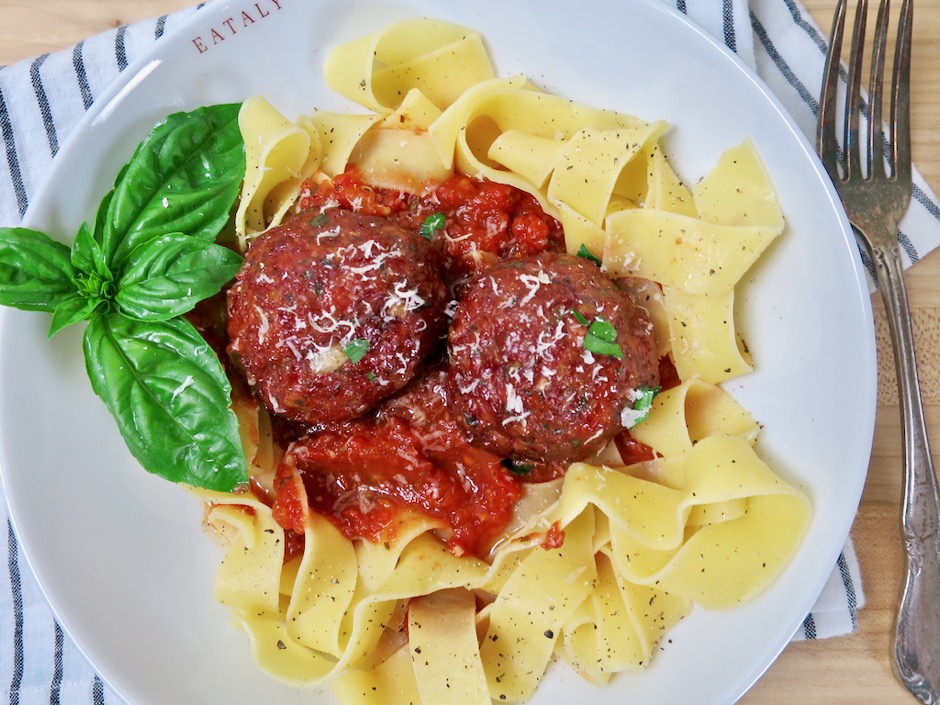 Smoked Meatballs with Pappardelle & Red Sauce