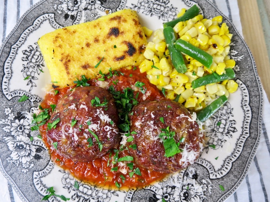Smoked Meatballs with Grilled Polenta