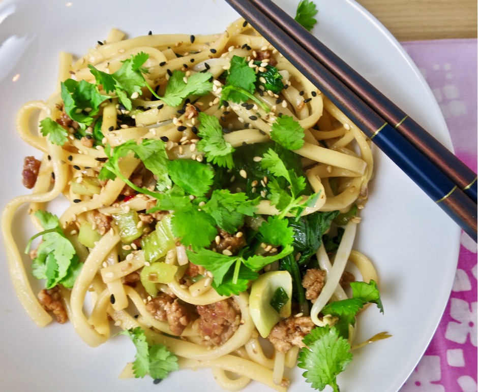 Ginger Pork Udon with Bok Choy