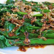 Choy Sum with Sesame Soy Chili Dressing & Fried Shallots