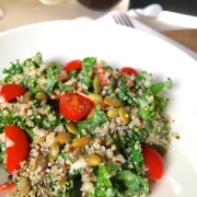 Kale Salad with Quinoa, Hemp Seeds & Lemon-Honey Dressing