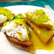 Eggs Benedict with Avocado Hollandaise