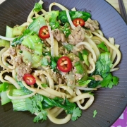 Ginger Pork Udon with Baby Bok Choy