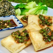 Crispy Pan-Fried Tofu with Scallion Sauce