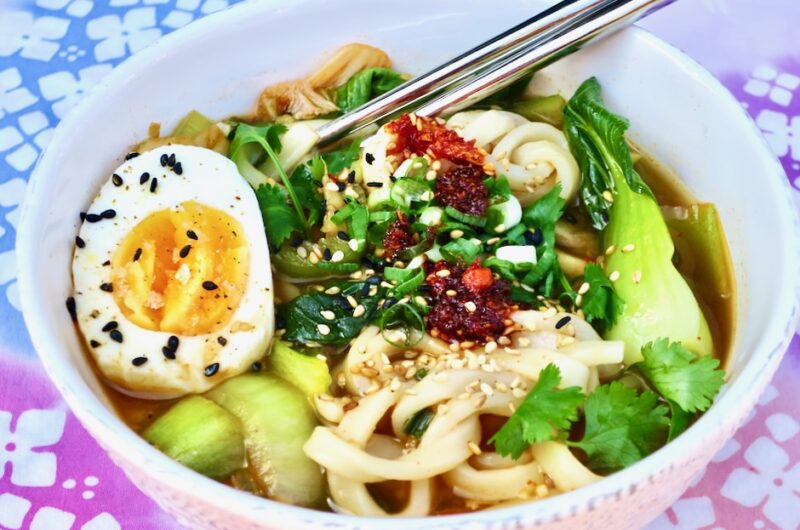 Kimchi Noodle Soup with Wilted Greens