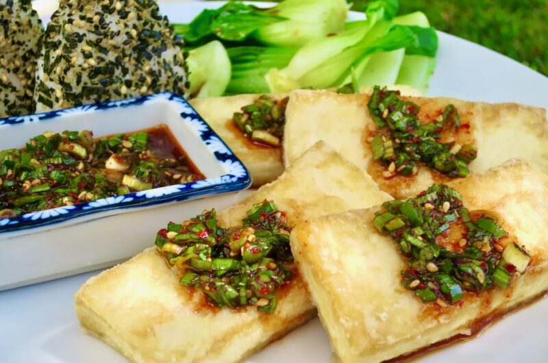 Crispy Pan-Fried Tofu with Scallion Sauce