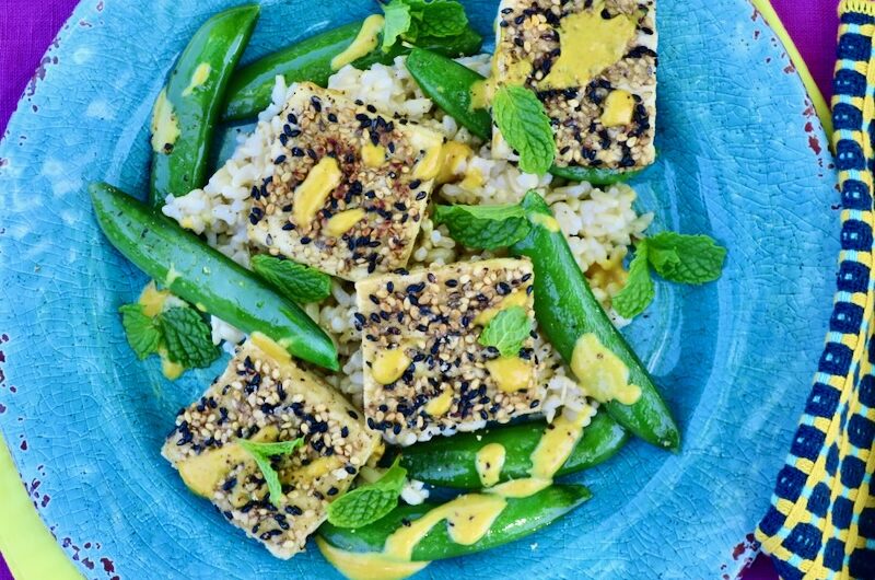 Crispy Sesame Tofu with Snap Peas